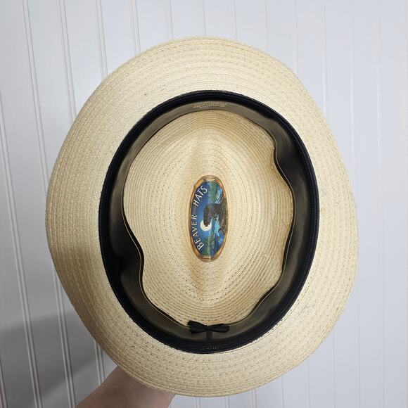 Beaver Brand Hats Straw Trilby Fedora Hat Milanette Weave Buffalo Nickel Plaid - Picture 8 of 11